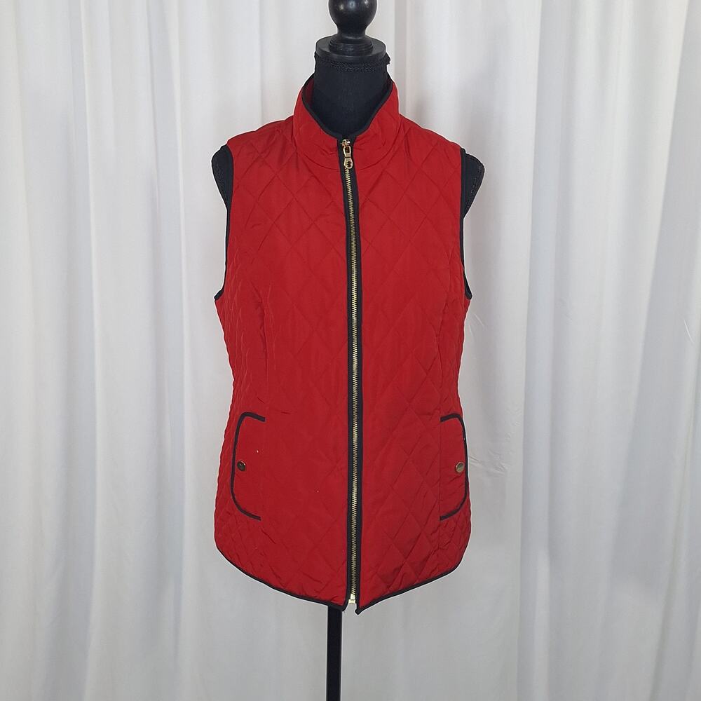 Charter Club Red Quilted Full Zip‎ Vest Womens Medium Sleeveless Snap Pockets